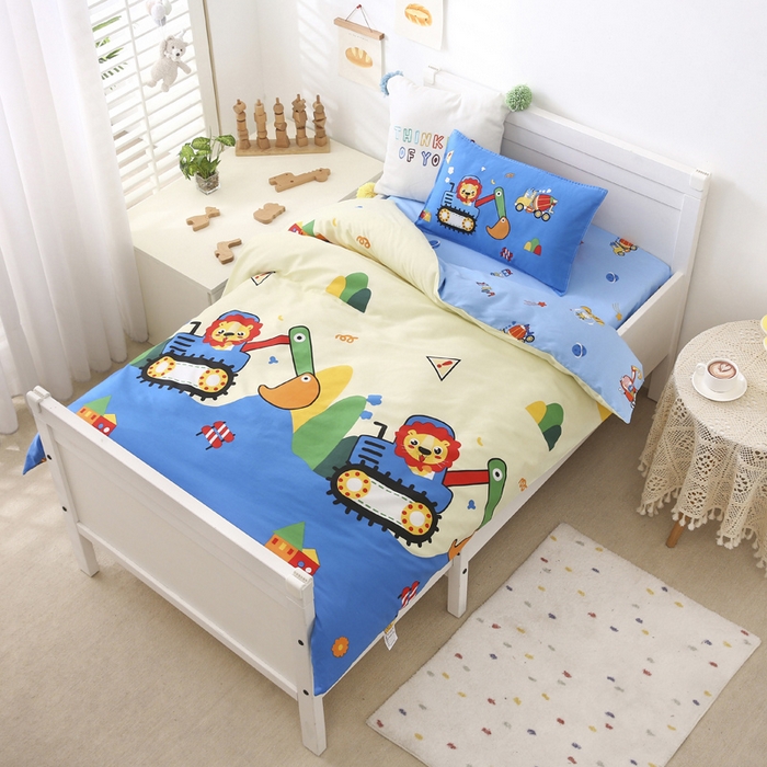 91家纺网 家纺一手货源 找家纺 2025年新款幼儿园全棉被子三件套宝宝入园纯棉六件套被褥午睡被套狮子挖机