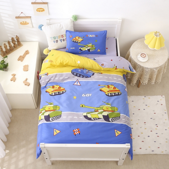 91家纺网 家纺一手货源 找家纺 2025年新款幼儿园全棉被子三件套宝宝入园纯棉六件套被褥午睡被套塔克大战