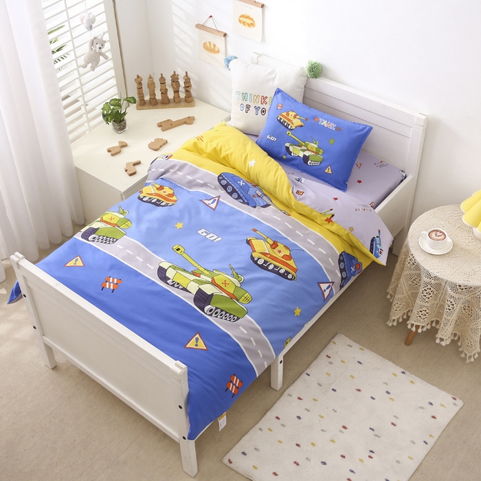 91家纺网 家纺一手货源 找家纺 2025年新款幼儿园全棉被子三件套宝宝入园纯棉六件套被褥午睡被套塔克大战