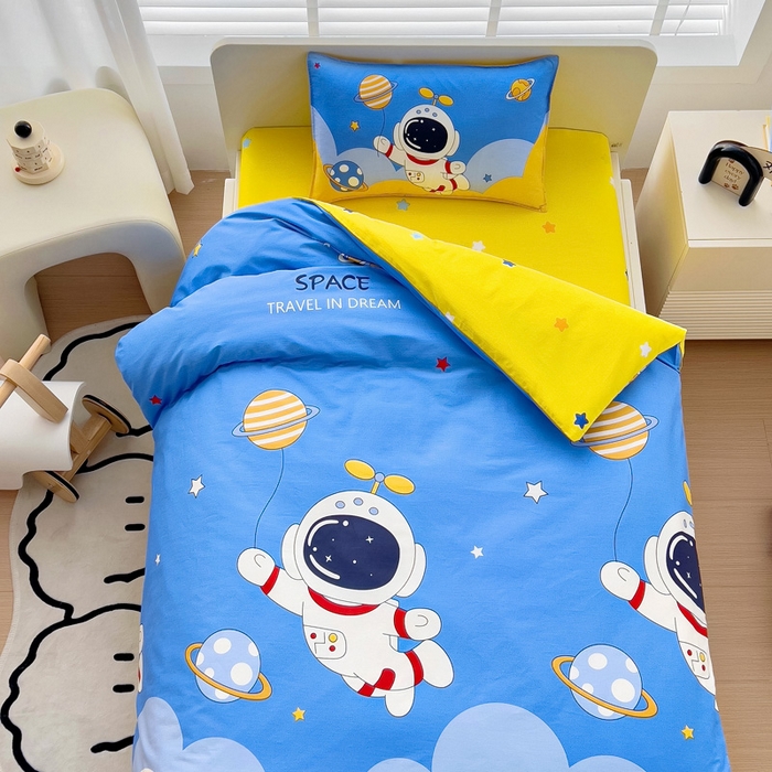 91家纺网 家纺一手货源 找家纺 2025年新款幼儿园全棉被子三件套宝宝入园纯棉六件套被褥午睡被套太空飞行