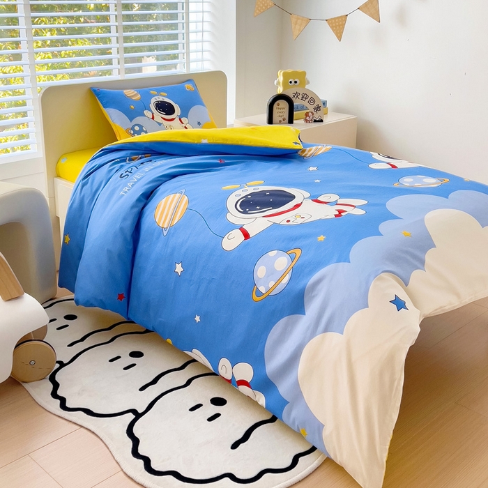 91家纺网 家纺一手货源 找家纺 2025年新款幼儿园全棉被子三件套宝宝入园纯棉六件套被褥午睡被套太空飞行