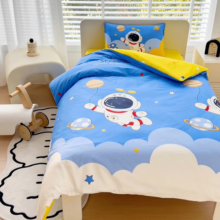 91家纺网 家纺一手货源 找家纺 2025年新款幼儿园全棉被子三件套宝宝入园纯棉六件套被褥午睡被套太空飞行