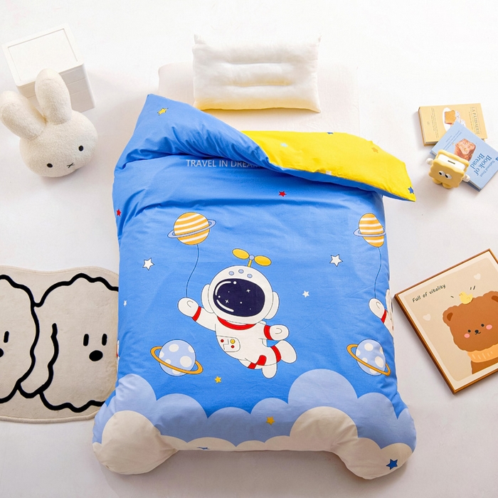 91家纺网 家纺一手货源 找家纺 2025年新款幼儿园全棉被子三件套宝宝入园纯棉六件套被褥午睡被套太空飞行