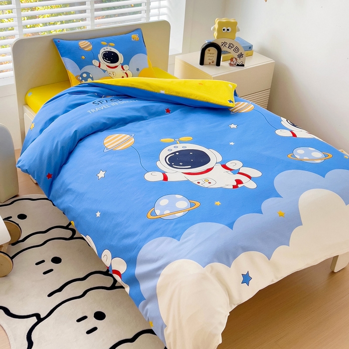 91家纺网 家纺一手货源 找家纺 2025年新款幼儿园全棉被子三件套宝宝入园纯棉六件套被褥午睡被套太空飞行