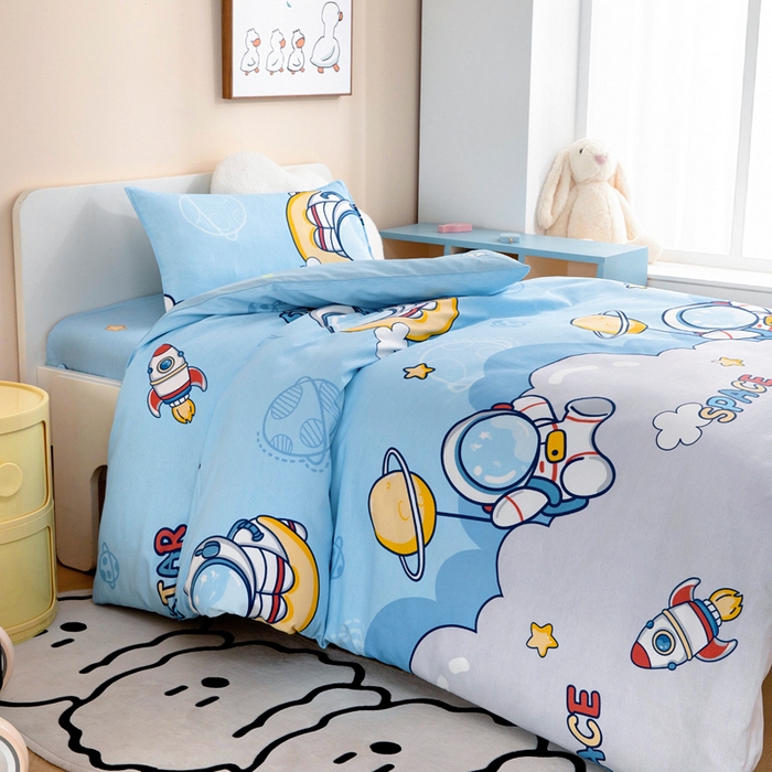 91家纺网 家纺一手货源 找家纺 2025年新款幼儿园全棉被子三件套宝宝入园纯棉六件套被褥午睡被套太空旅行