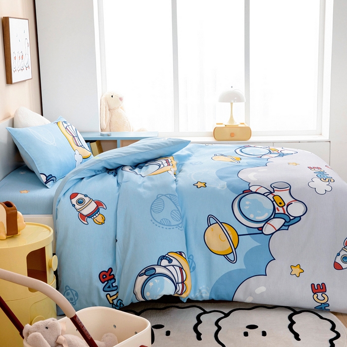 91家纺网 家纺一手货源 找家纺 2025年新款幼儿园全棉被子三件套宝宝入园纯棉六件套被褥午睡被套太空旅行