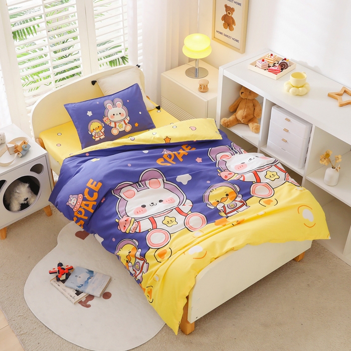 91家纺网 家纺一手货源 找家纺 2025年新款幼儿园全棉被子三件套宝宝入园纯棉六件套被褥午睡被套太空兔