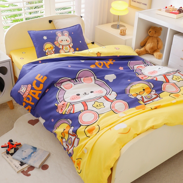 91家纺网 家纺一手货源 找家纺 2025年新款幼儿园全棉被子三件套宝宝入园纯棉六件套被褥午睡被套太空兔