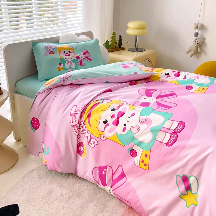 91家纺网 家纺一手货源 找家纺 2025年新款幼儿园全棉被子三件套宝宝入园纯棉六件套被褥午睡被套甜心女孩