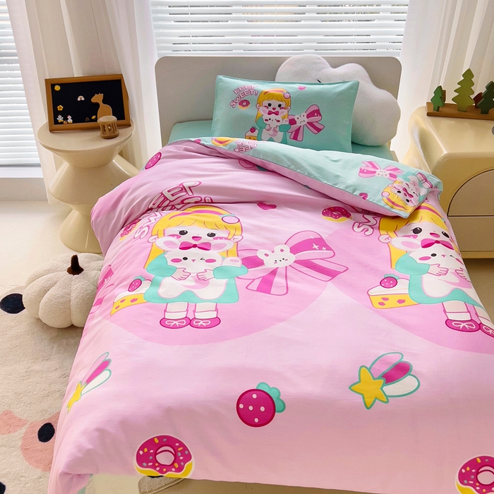 91家纺网 家纺一手货源 找家纺 2025年新款幼儿园全棉被子三件套宝宝入园纯棉六件套被褥午睡被套甜心女孩