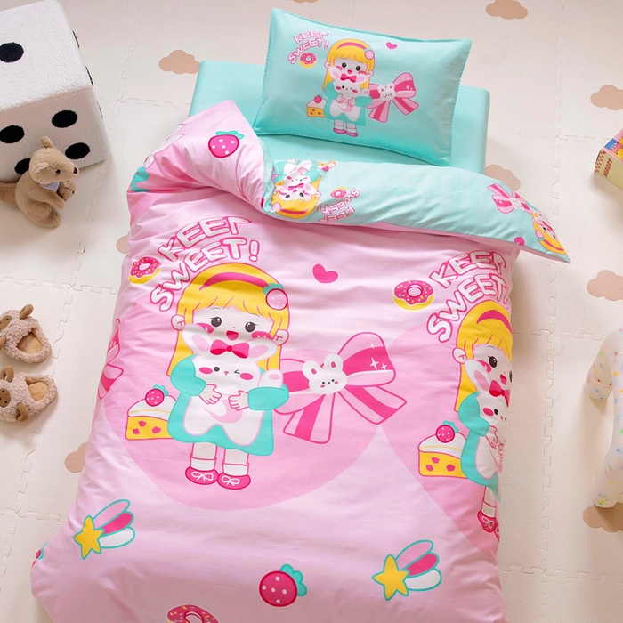 91家纺网 家纺一手货源 找家纺 2025年新款幼儿园全棉被子三件套宝宝入园纯棉六件套被褥午睡被套甜心女孩