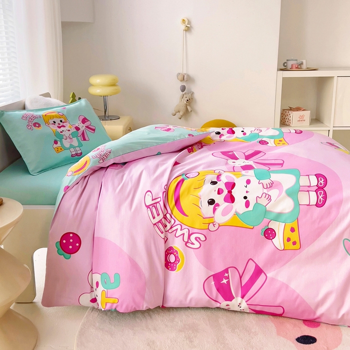 91家纺网 家纺一手货源 找家纺 2025年新款幼儿园全棉被子三件套宝宝入园纯棉六件套被褥午睡被套甜心女孩