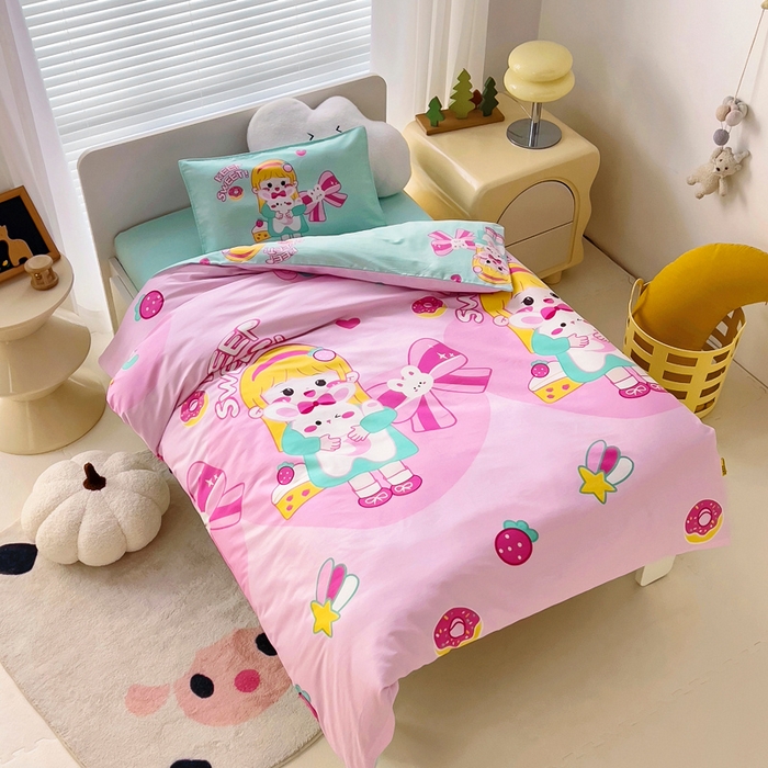 91家纺网 家纺一手货源 找家纺 2025年新款幼儿园全棉被子三件套宝宝入园纯棉六件套被褥午睡被套甜心女孩