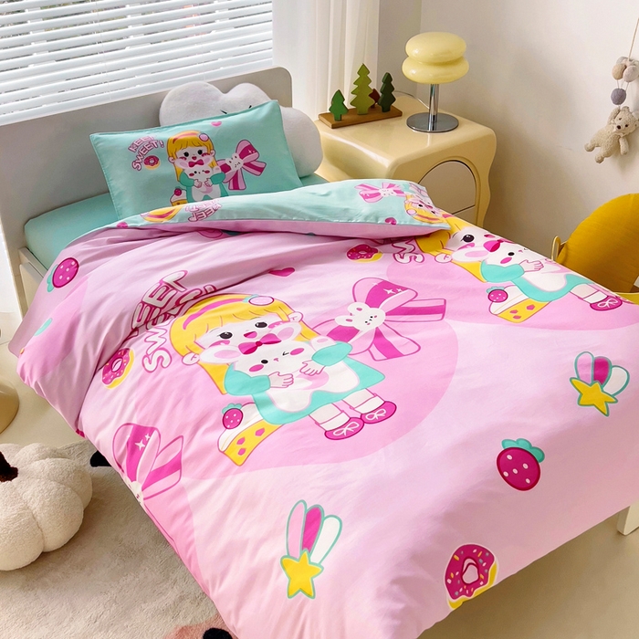 91家纺网 家纺一手货源 找家纺 2025年新款幼儿园全棉被子三件套宝宝入园纯棉六件套被褥午睡被套甜心女孩