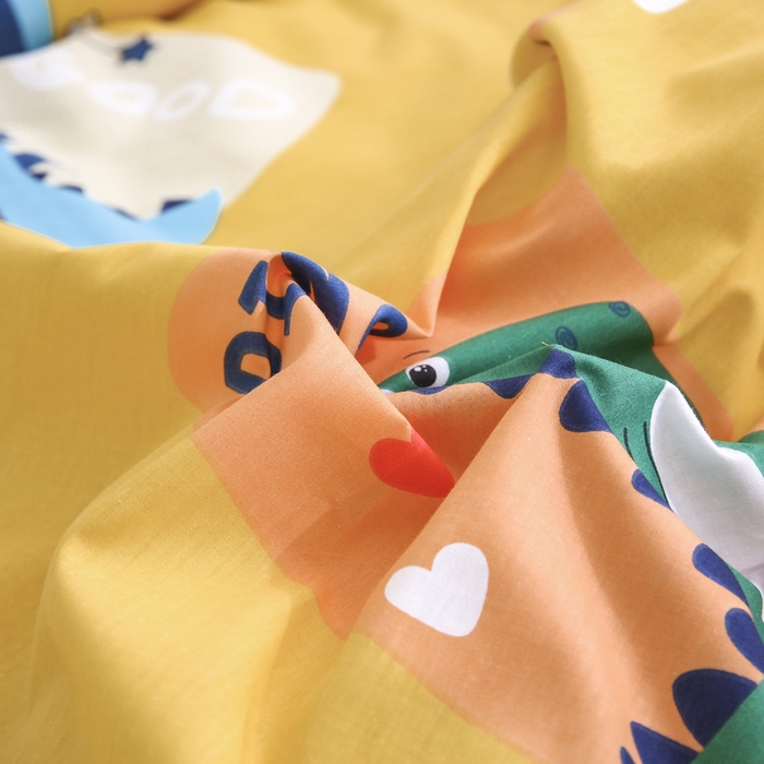 91家纺网 家纺一手货源 找家纺 2025年新款幼儿园全棉被子三件套宝宝入园纯棉六件套被褥午睡被套涂鸦恐龙-黄