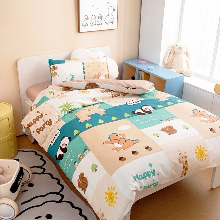 91家纺网 家纺一手货源 找家纺 2025年新款幼儿园全棉被子三件套宝宝入园纯棉六件套被褥午睡被套玩趣森林