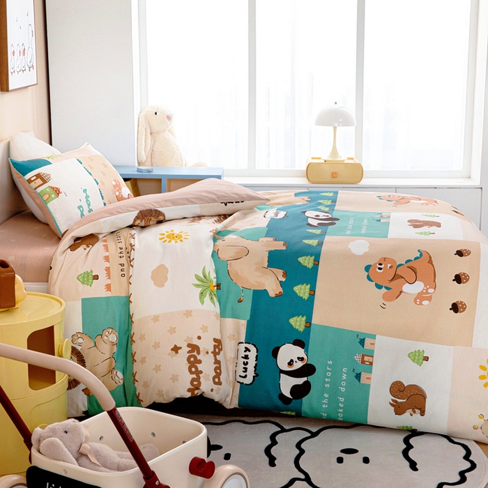 91家纺网 家纺一手货源 找家纺 2025年新款幼儿园全棉被子三件套宝宝入园纯棉六件套被褥午睡被套玩趣森林