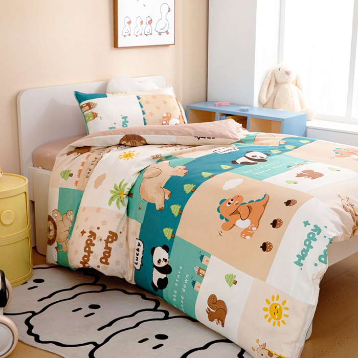 91家纺网 家纺一手货源 找家纺 2025年新款幼儿园全棉被子三件套宝宝入园纯棉六件套被褥午睡被套玩趣森林