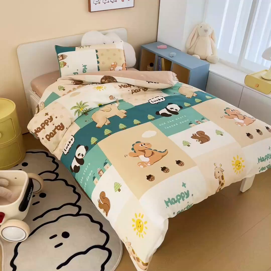 91家纺网 家纺一手货源 找家纺 2025年新款幼儿园全棉被子三件套宝宝入园纯棉六件套被褥午睡被套玩趣森林