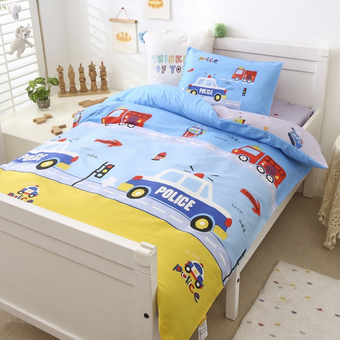 91家纺网 家纺一手货源 找家纺 2025年新款幼儿园全棉被子三件套宝宝入园纯棉六件套被褥午睡被套消防警车