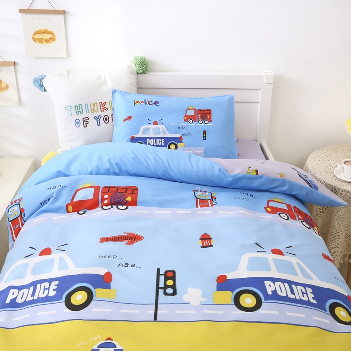 91家纺网 家纺一手货源 找家纺 2025年新款幼儿园全棉被子三件套宝宝入园纯棉六件套被褥午睡被套消防警车