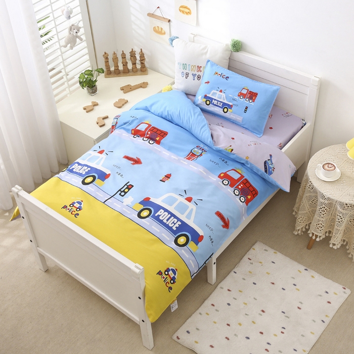 91家纺网 家纺一手货源 找家纺 2025年新款幼儿园全棉被子三件套宝宝入园纯棉六件套被褥午睡被套消防警车