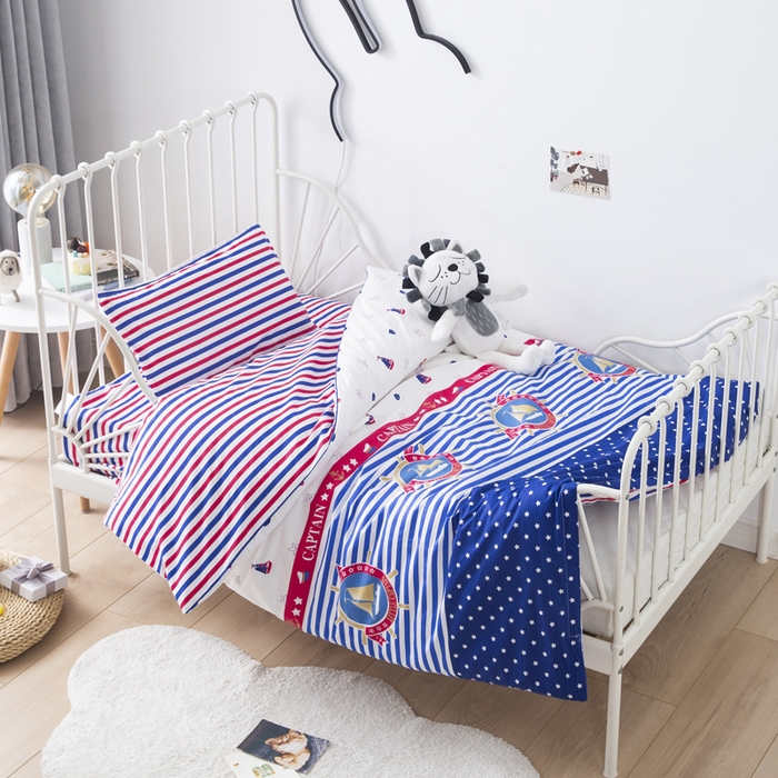 91家纺网 家纺一手货源 找家纺 2025年新款幼儿园全棉被子三件套宝宝入园纯棉六件套被褥午睡被套小帆船