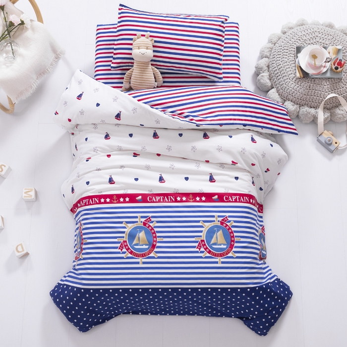 2025年新款幼儿园全棉被子三件套宝宝入园纯棉六件套被褥午睡被套小帆船