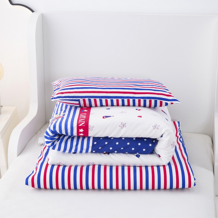 91家纺网 家纺一手货源 找家纺 2025年新款幼儿园全棉被子三件套宝宝入园纯棉六件套被褥午睡被套小帆船