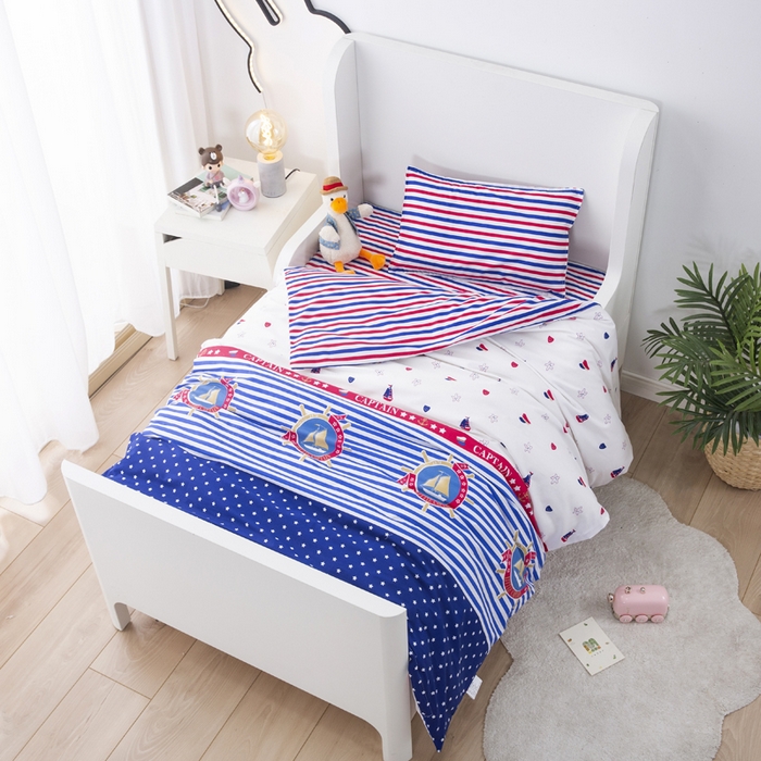 91家纺网 家纺一手货源 找家纺 2025年新款幼儿园全棉被子三件套宝宝入园纯棉六件套被褥午睡被套小帆船