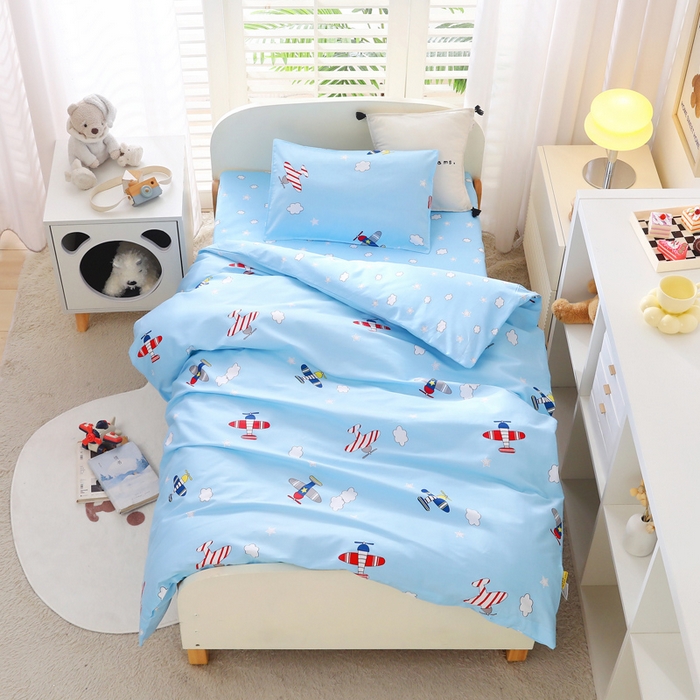 91家纺网 家纺一手货源 找家纺 2025年新款幼儿园全棉被子三件套宝宝入园纯棉六件套被褥午睡被套小飞机