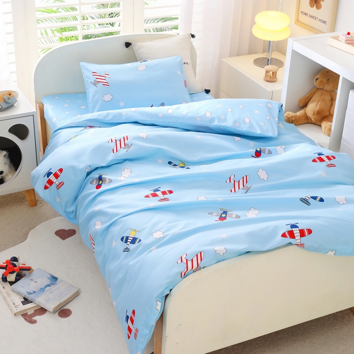 91家纺网 家纺一手货源 找家纺 2025年新款幼儿园全棉被子三件套宝宝入园纯棉六件套被褥午睡被套小飞机