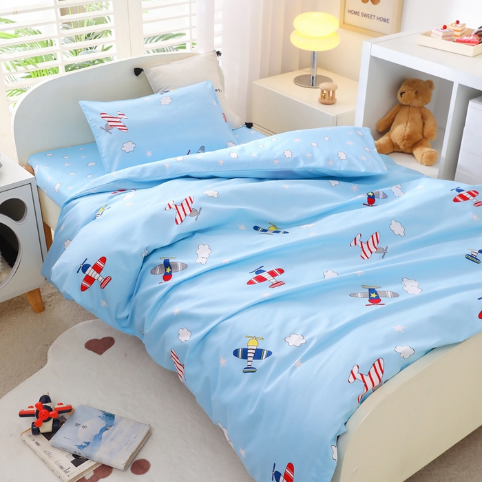 91家纺网 家纺一手货源 找家纺 2025年新款幼儿园全棉被子三件套宝宝入园纯棉六件套被褥午睡被套小飞机