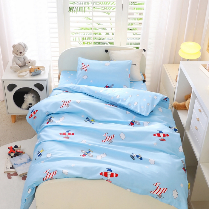 91家纺网 家纺一手货源 找家纺 2025年新款幼儿园全棉被子三件套宝宝入园纯棉六件套被褥午睡被套小飞机