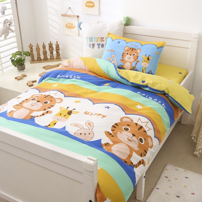 91家纺网 家纺一手货源 找家纺 2025年新款幼儿园全棉被子三件套宝宝入园纯棉六件套被褥午睡被套小虎朋友