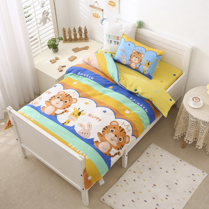 91家纺网 家纺一手货源 找家纺 2025年新款幼儿园全棉被子三件套宝宝入园纯棉六件套被褥午睡被套小虎朋友