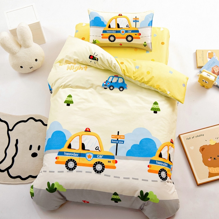 91家纺网 家纺一手货源 找家纺 2025年新款幼儿园全棉被子三件套宝宝入园纯棉六件套被褥午睡被套小面包车