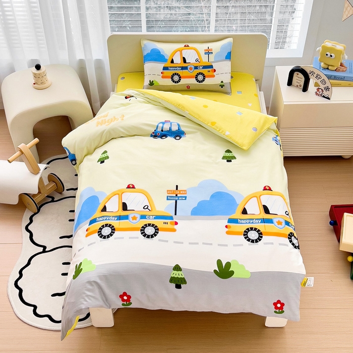 2025年新款幼儿园全棉被子三件套宝宝入园纯棉六件套被褥午睡被套小面包车