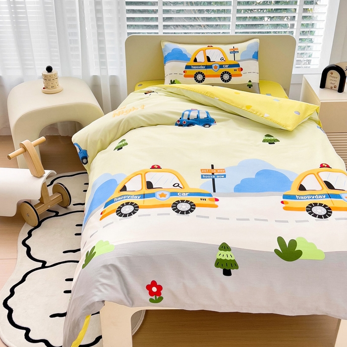 91家纺网 家纺一手货源 找家纺 2025年新款幼儿园全棉被子三件套宝宝入园纯棉六件套被褥午睡被套小面包车