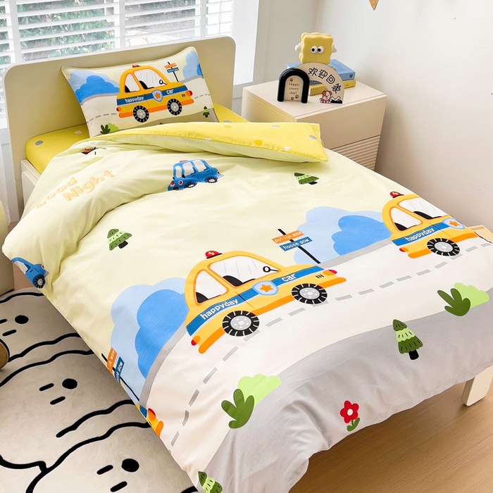 91家纺网 家纺一手货源 找家纺 2025年新款幼儿园全棉被子三件套宝宝入园纯棉六件套被褥午睡被套小面包车