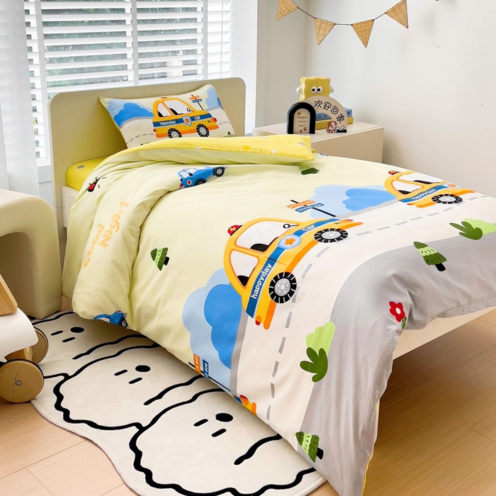 91家纺网 家纺一手货源 找家纺 2025年新款幼儿园全棉被子三件套宝宝入园纯棉六件套被褥午睡被套小面包车