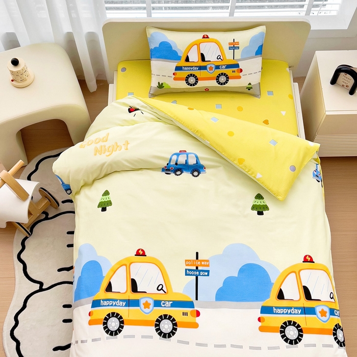 91家纺网 家纺一手货源 找家纺 2025年新款幼儿园全棉被子三件套宝宝入园纯棉六件套被褥午睡被套小面包车