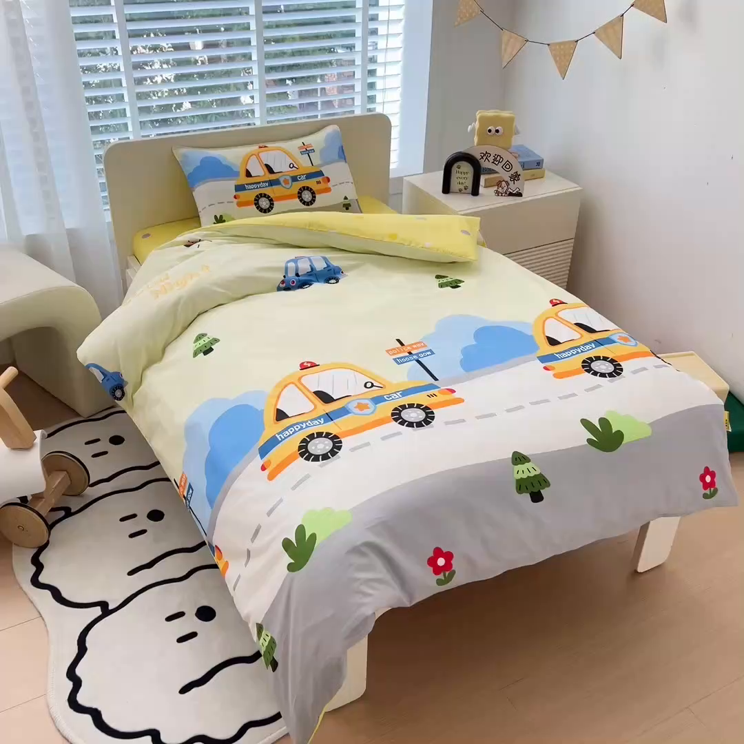 91家纺网 家纺一手货源 找家纺 2025年新款幼儿园全棉被子三件套宝宝入园纯棉六件套被褥午睡被套小面包车