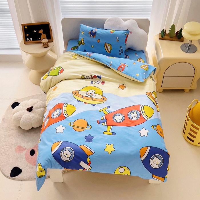 2025年新款幼儿园全棉被子三件套宝宝入园纯棉六件套被褥午睡被套星际之旅