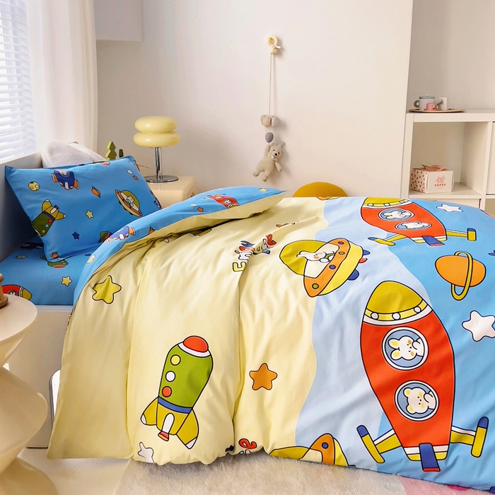 91家纺网 家纺一手货源 找家纺 2025年新款幼儿园全棉被子三件套宝宝入园纯棉六件套被褥午睡被套星际之旅