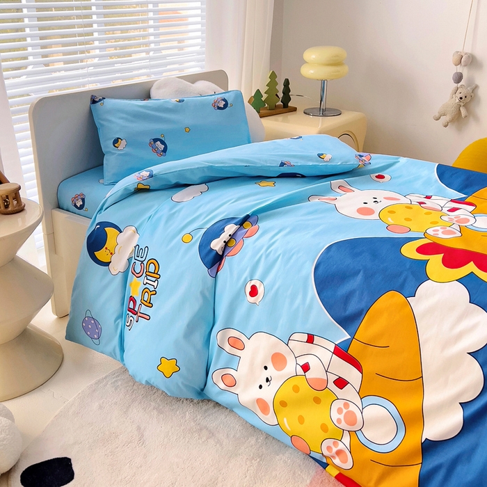 91家纺网 家纺一手货源 找家纺 2025年新款幼儿园全棉被子三件套宝宝入园纯棉六件套被褥午睡被套星空兔