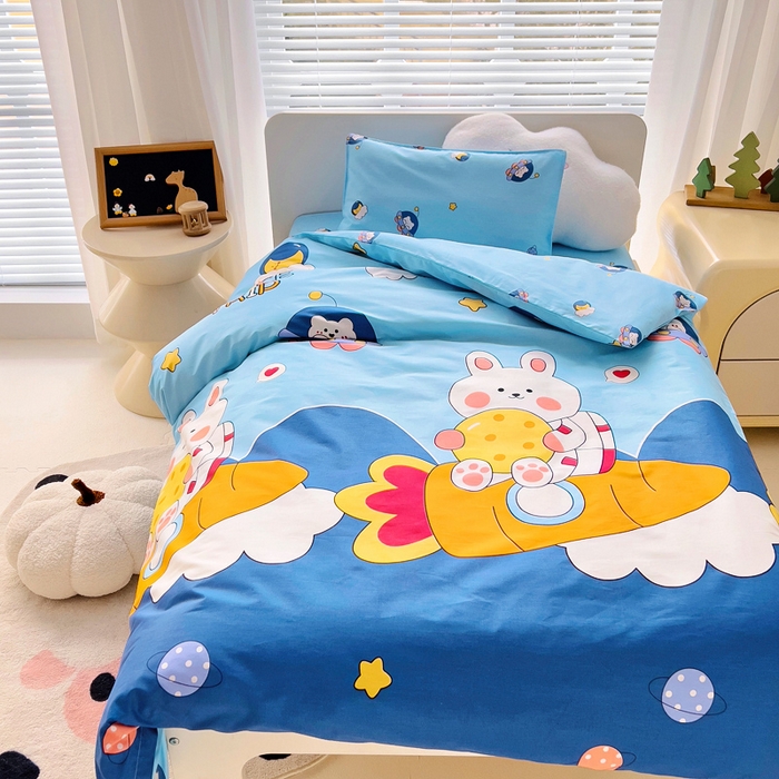 91家纺网 家纺一手货源 找家纺 2025年新款幼儿园全棉被子三件套宝宝入园纯棉六件套被褥午睡被套星空兔