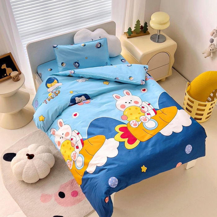 91家纺网 家纺一手货源 找家纺 2025年新款幼儿园全棉被子三件套宝宝入园纯棉六件套被褥午睡被套星空兔