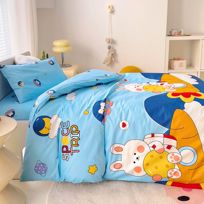 91家纺网 家纺一手货源 找家纺 2025年新款幼儿园全棉被子三件套宝宝入园纯棉六件套被褥午睡被套星空兔