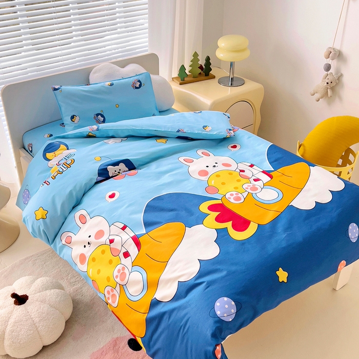 91家纺网 家纺一手货源 找家纺 2025年新款幼儿园全棉被子三件套宝宝入园纯棉六件套被褥午睡被套星空兔